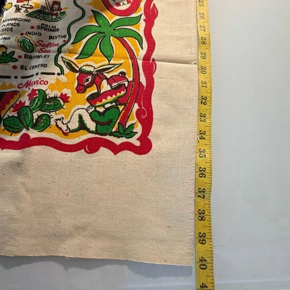Vintage California State Landmarks Souvenir Tablecloth Cactus Cloth